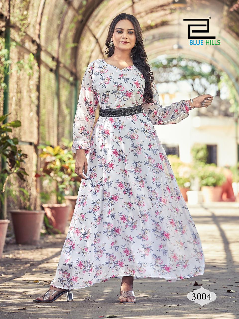 Blue Hills Dynamic Long Georgette Kurtis Catalog